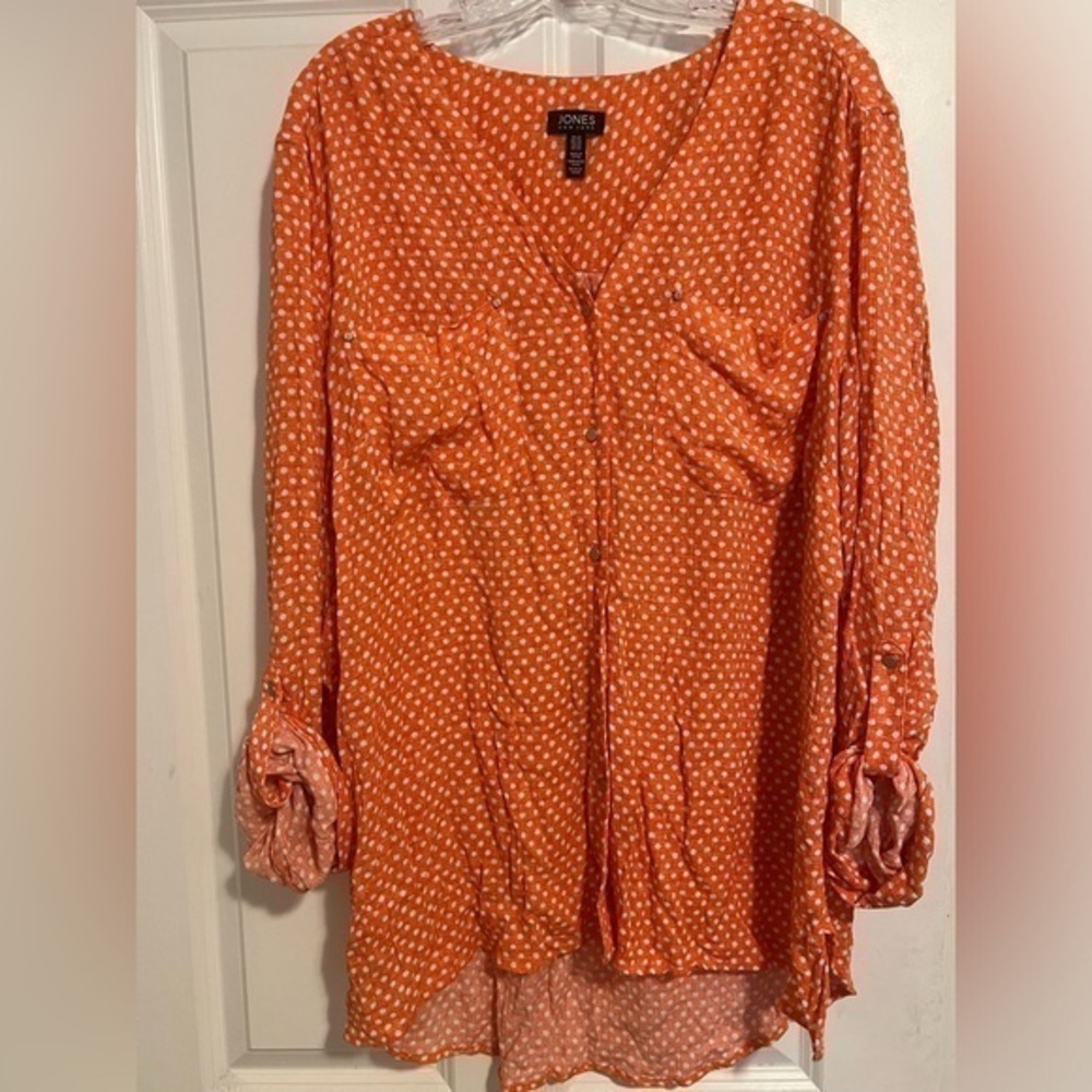 Coral Polkadot 3/4-long sleeve blouse - 2X